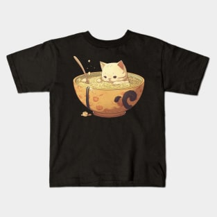 Japanese Kawaii Neko Kitty Ramen Bowl Kids T-Shirt